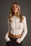 Avalon White Ribbed Long Sleeve Top