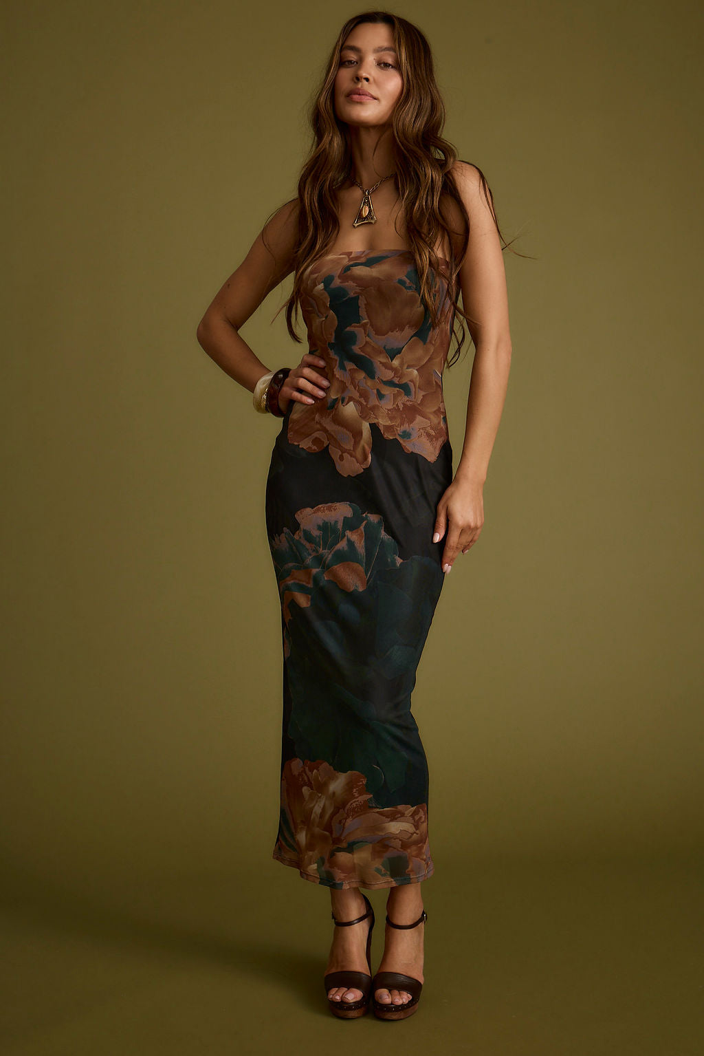 Avani Emerald Floral Strapless Maxi Dress