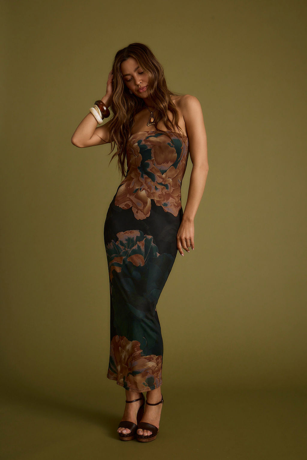 Avani Emerald Floral Strapless Maxi Dress