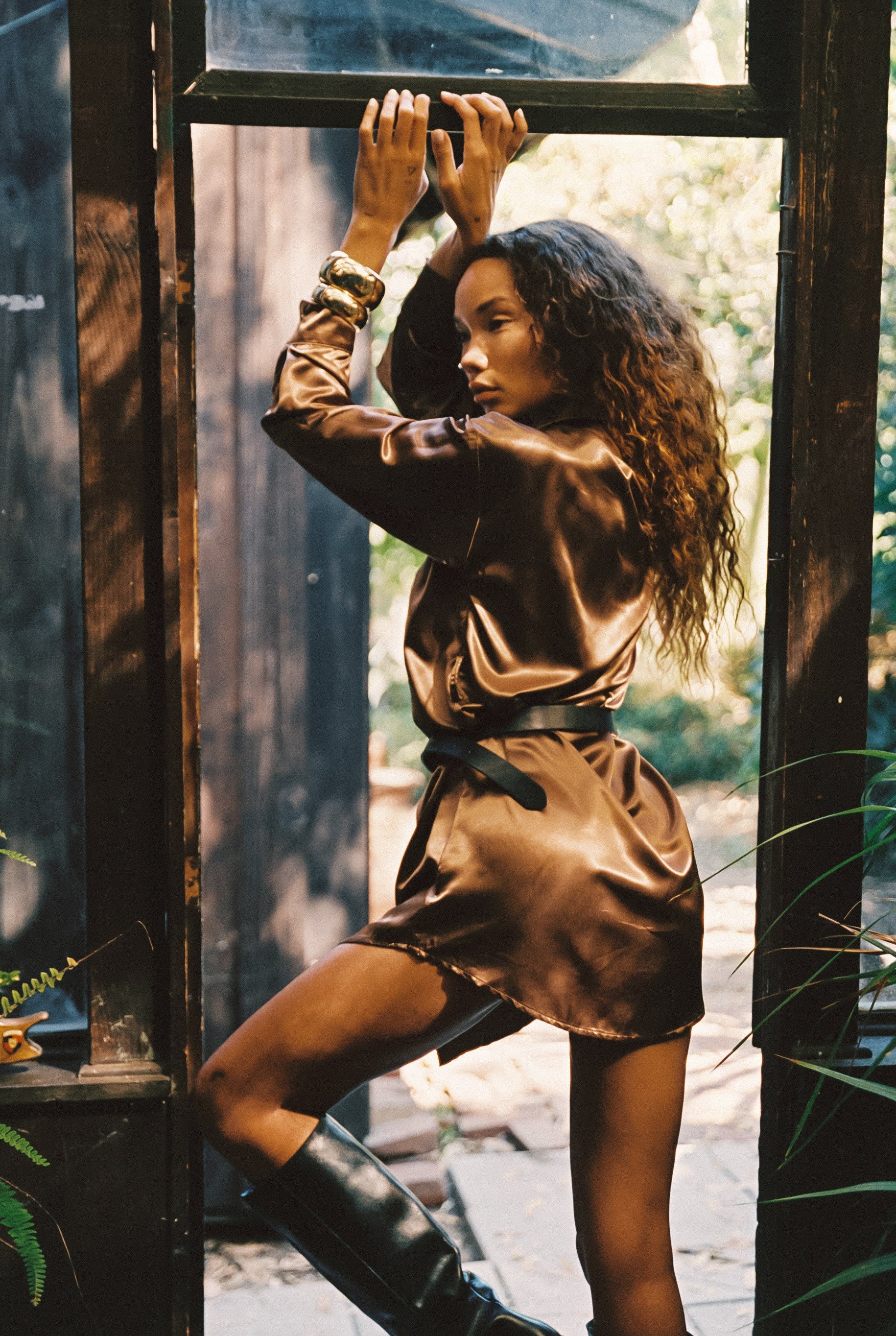 After Dark Bronze Metallic Satin Mini Dress